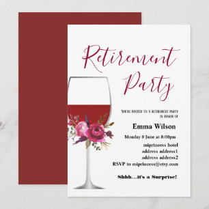 wine, retirement invitation, for woman invitation