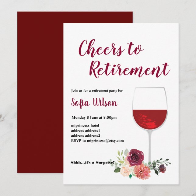 Wine retirement party invitation (Front/Back)