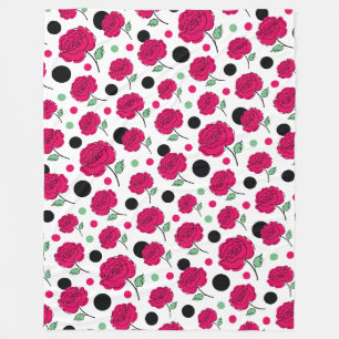 Wine Rose Green Polka Dot Graphic Pattern Modern Fleece Blanket