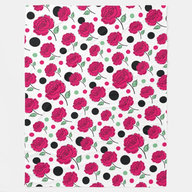 Wine Rose Green Polka Dot Graphic Pattern Modern   Fleece Blanket (Front)
