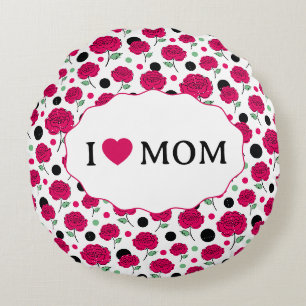Wine Rose Green Polka Dot Graphic Pattern Modern Round Cushion
