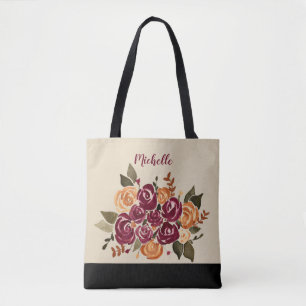 Wine Rose with Name Tote Bag