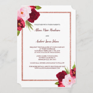 Wine Roses and Watercolor Wedding invitation