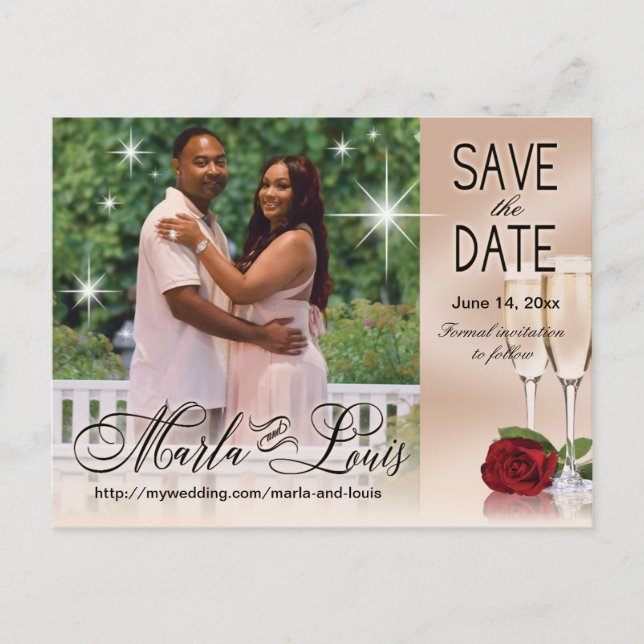 Wine & Roses Photo Save the Date Blush Pink Announcement Postcard (Front)