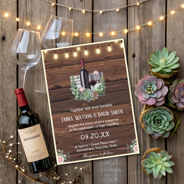 Wine Rustic Rose Country Barn Lights Wedding Invitation (Creator Uploaded)