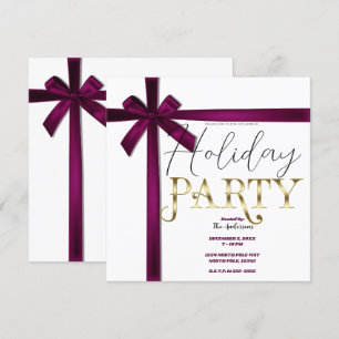 Wine Satin Ribbon Bow Christmas Holiday Party Invitation