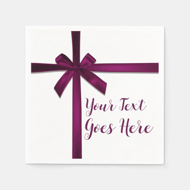 Wine Satin Ribbon Bow Christmas Holiday Party Napkin (Front)