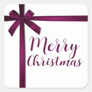 Wine Satin Ribbon Bow Christmas Holiday Party Square Sticker