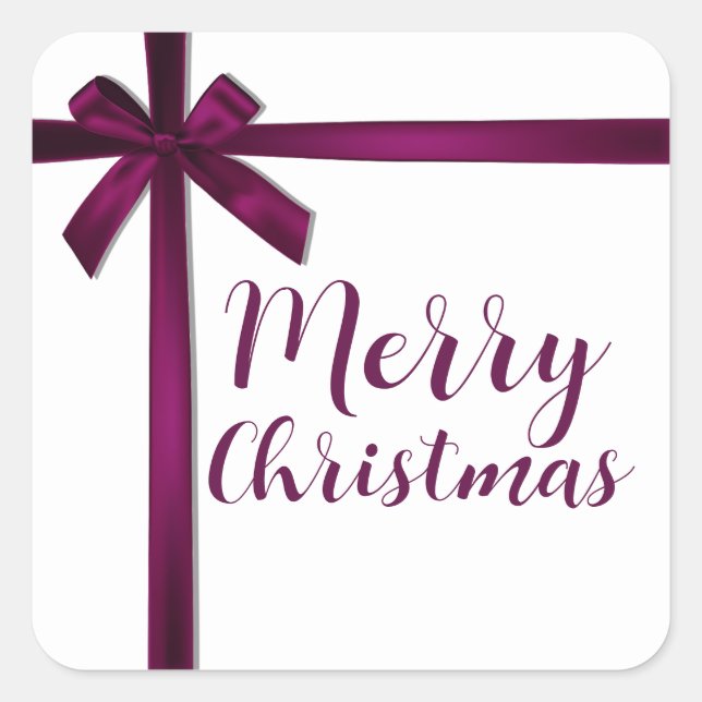 Wine Satin Ribbon Bow Christmas Holiday Party Square Sticker (Front)