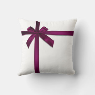 Wine Satin Ribbon Bow Cushion