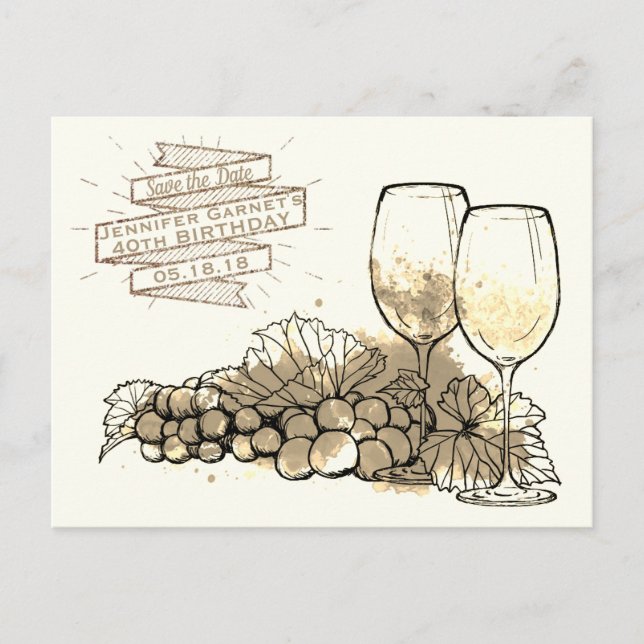 Wine Save the Date Elegant Birthday Party Announcement Postcard (Front)