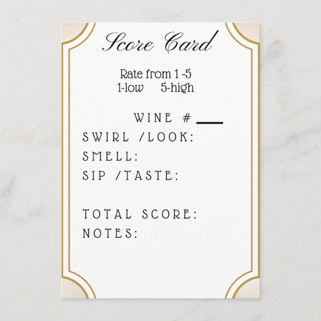 Wine Score Card (Front)