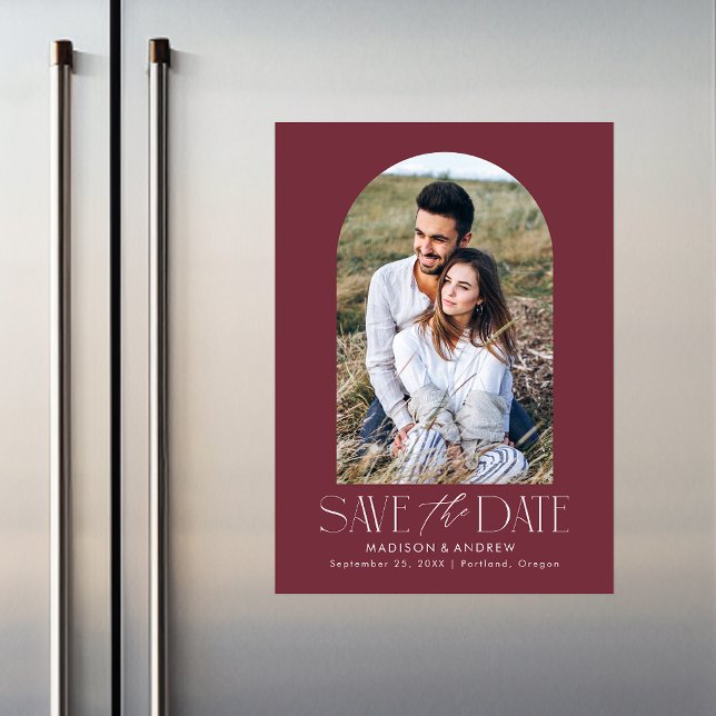 Wine | Simple Modern Arch Photo Save the Date Magnetic Invitation (Creator Uploaded)