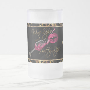Wine Sips and Pretty Pink Lips - Marble Frosted Glass Beer Mug
