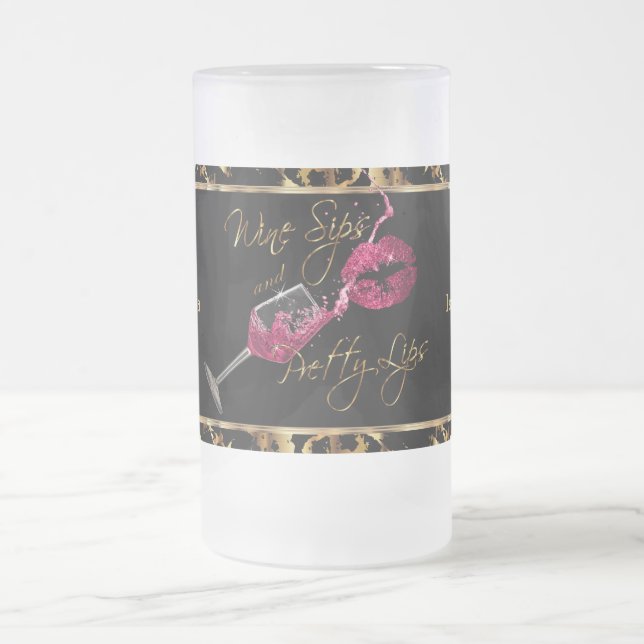 Wine Sips and Pretty Pink Lips - Marble Frosted Glass Beer Mug (Center)