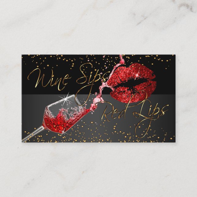 Wine Sips and Red Lips Business Card (Front)
