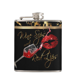 Wine Sips and Red Lips Hip Flask