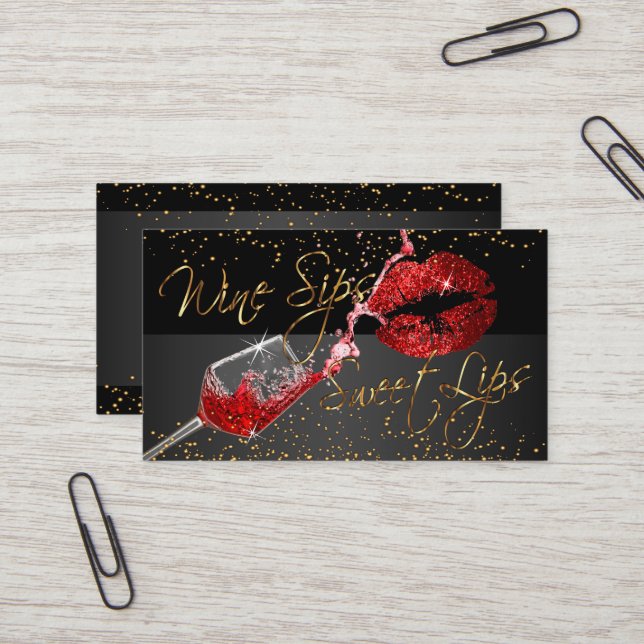 Wine Sips and Sweet Lips Business Card (Front/Back In Situ)