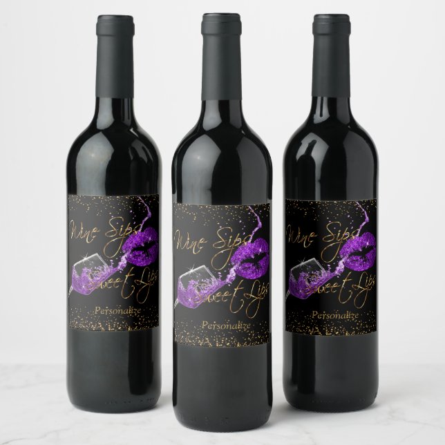 Wine Sips 🍷 and Sweet Lips - Purple Wine Label (Bottles)