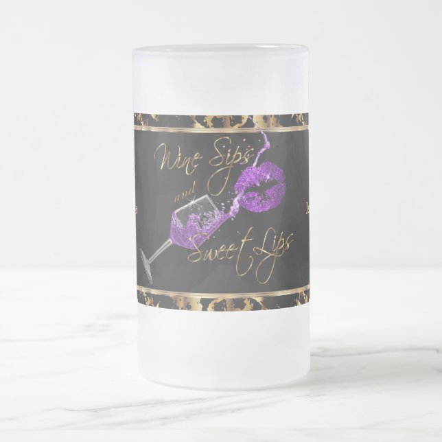Wine Sips and Sweet Purple Lips - Marble Frosted Glass Beer Mug (Center)