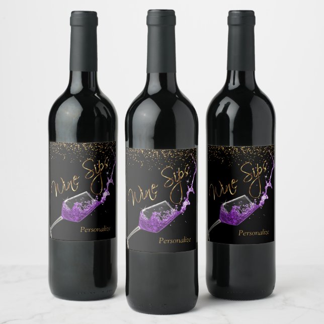 Wine Sips 🍷  - Purple  Wine Label (Bottles)