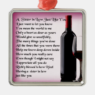 Wine   Sister in Law  Poem Metal Tree Decoration