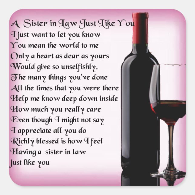 Wine   Sister in Law  Poem Square Sticker (Front)