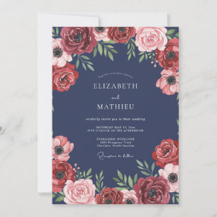 Wine Slate Ranunculus Eucalyptus Wedding Invitation