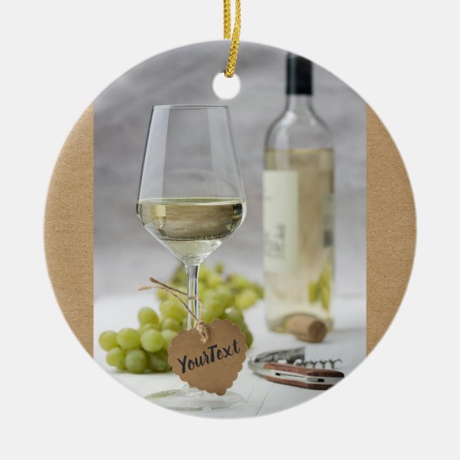 Wine Sommelier Vine Lover Bottle Grape Design Ceramic Tree Decoration (Front)