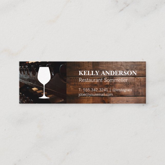 Wine Sommelier | Wood Mini Business Card (Front)