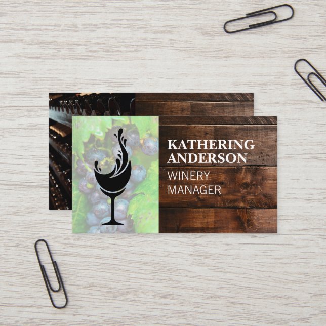 Wine Splash Logo | Wood Cellar | Grapes  Business Card (Front/Back In Situ)