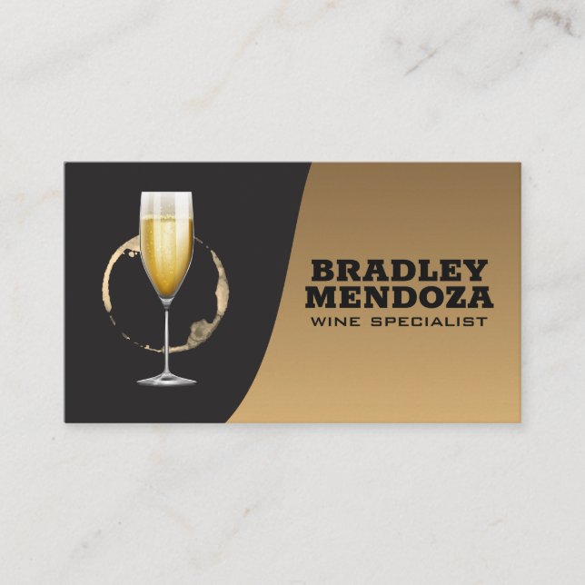 Wine Stain Champagne Glass | Classic Gold Black Business Card (Front)