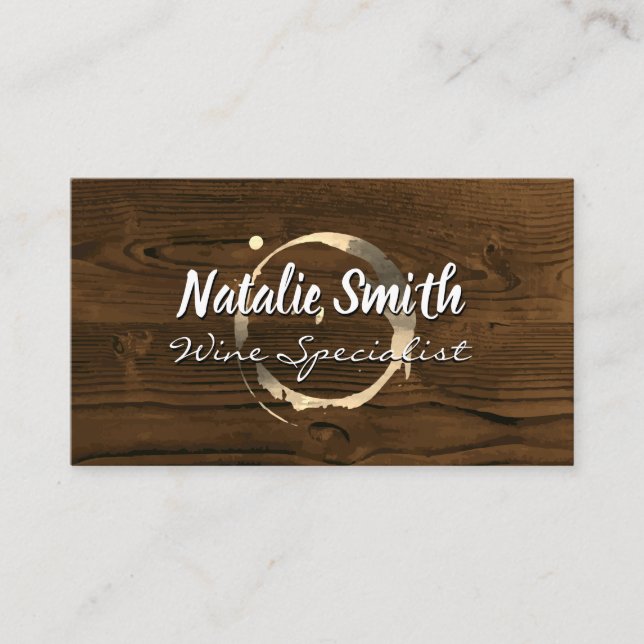 Wine Stain Gold | Wood Background Business Card (Front)