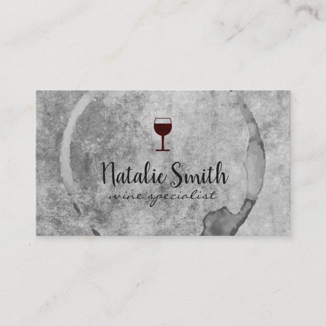 Wine Stain Grunge Wine Glass Sommelier Business Card (Front)