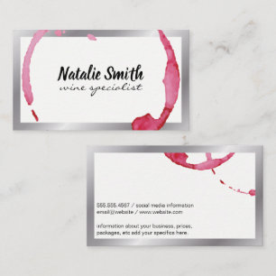 Wine Stain Silver Border Business Card
