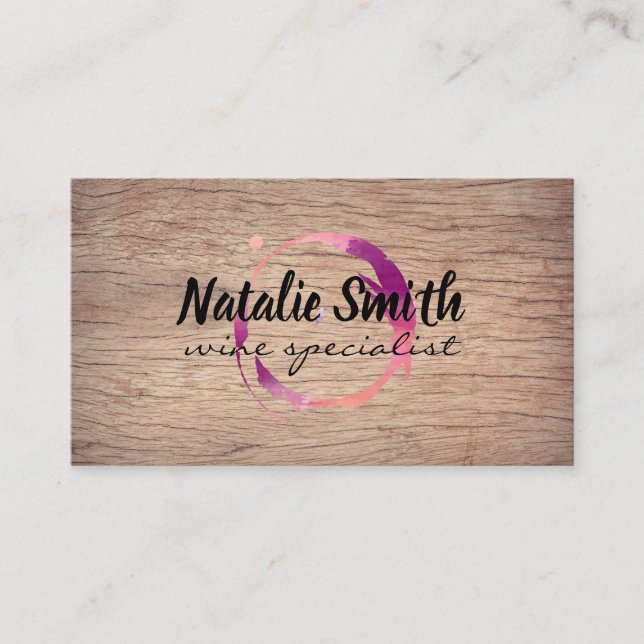 Wine Stain | Vineyard | Wood Background Business Card (Front)