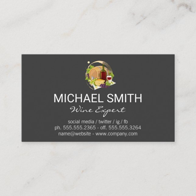 Wine Stain | Wine Bottle and Grapes Business Card (Front)