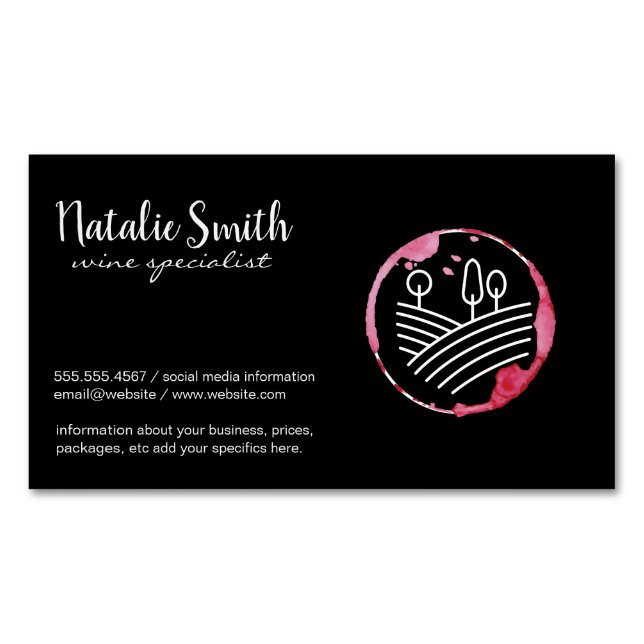 Wine Stain (wine bottle) Vineyard Magnetic Business Card (Front)