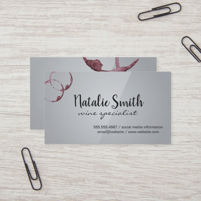 Wine Stains | Grey Gloss Business Card (Front/Back In Situ)