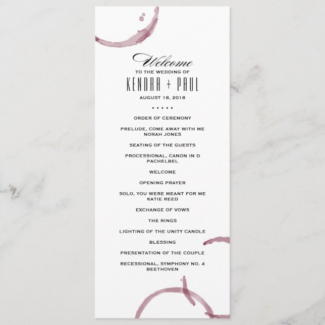 Wine Stains Winery Vineyard Ceremony Program Programme (Front)