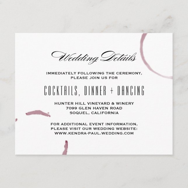 Wine Stains Winery Vineyard Information Card (Front)