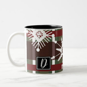 Wine Sweater Plaid Initial Snowflake Christmas Two-Tone Coffee Mug