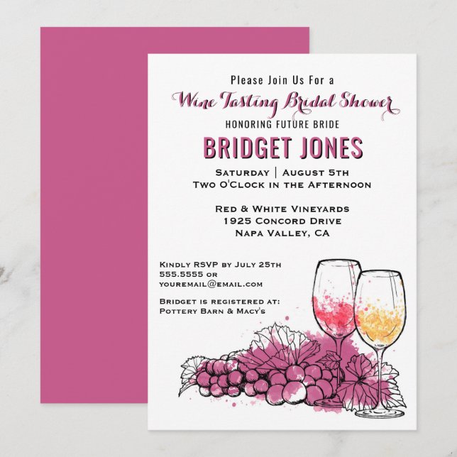Wine Tasting Bridal Shower Invitation (Front/Back)