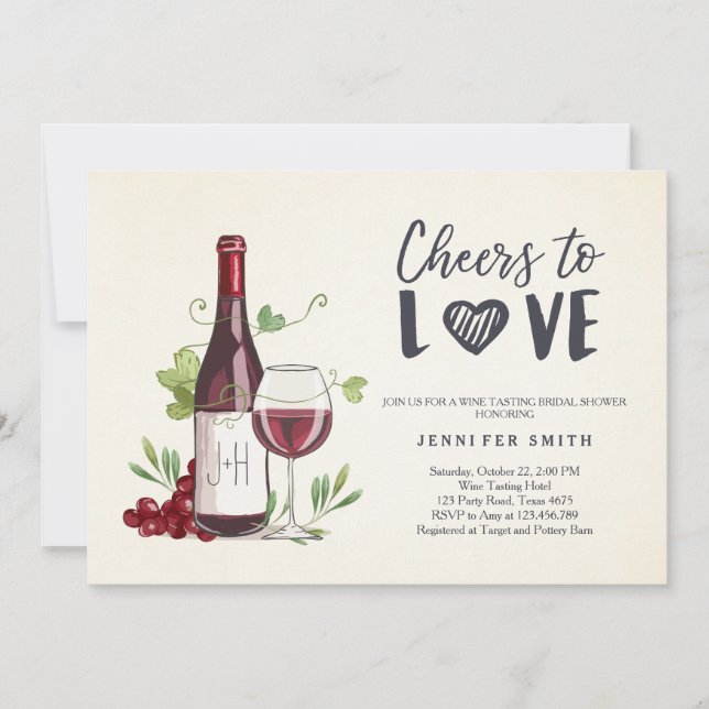 Wine Tasting Bridal shower invite Rustic Winery (Front)