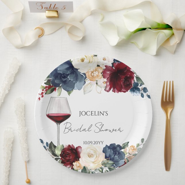 Wine Tasting Burgundy Bridal Shower  Paper Plate (Wedding)