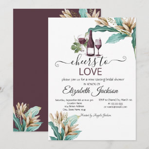 Wine Tasting Burgundy Flowers Bridal Shower Invitation