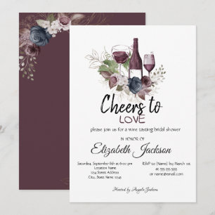 Wine Tasting Burgundy Flowers Bridal Shower Invitation