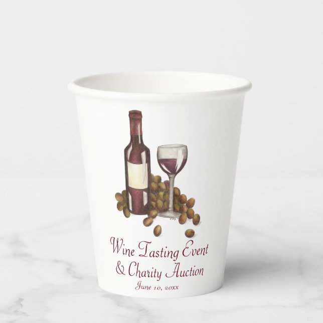 Wine Tasting Cocktail Party Bottle Glass Grapes Paper Cups (Front)
