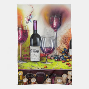 Wine Tasting Colourful Digital Art  Tea Towel
