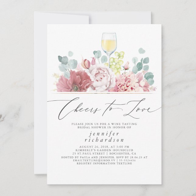 Wine Tasting Dusty Pink Floral Bridal Shower Invitation (Front)